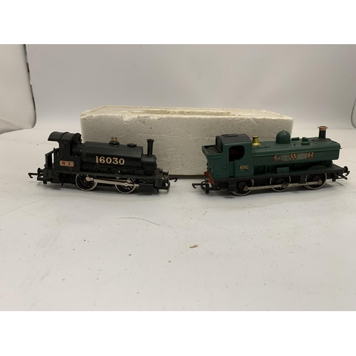 412 - TWO 00 GAUGE TANK ENGINES TO INCLUDE A HORNBY 0-4-0 LMS NO. 16030 AND A 0-6-0 GWR NUMBER 8751