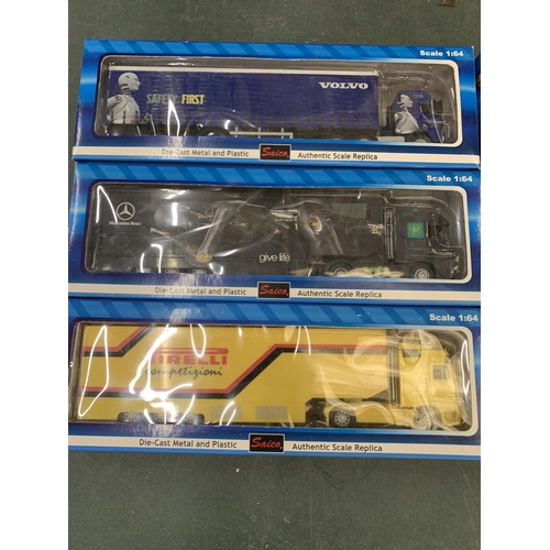 435 - SIX BOXED SAICO 1:64 SCALE ARTICULATED WAGONS