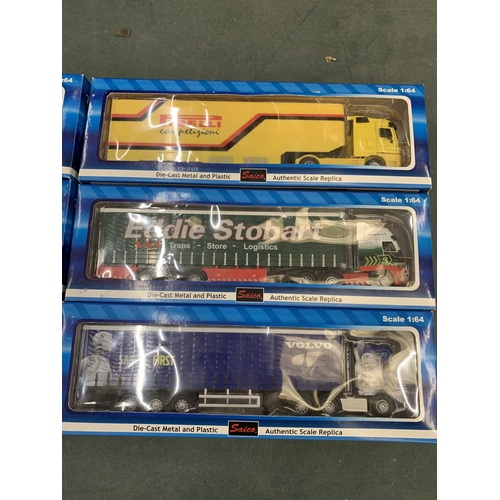 435 - SIX BOXED SAICO 1:64 SCALE ARTICULATED WAGONS