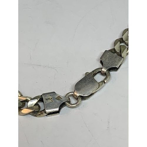 648 - A HEAVY FLAT LINK SILVER NECKLACE LENGTH 24 INCHES