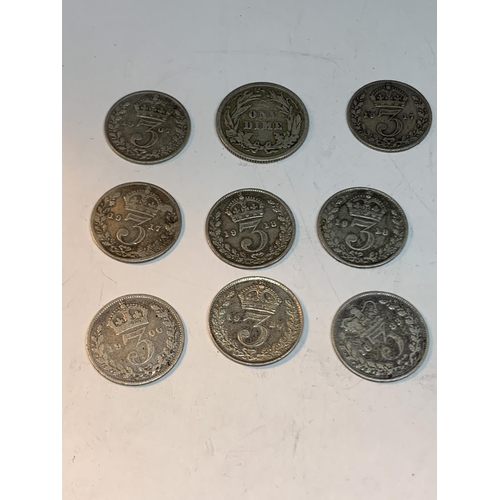 660 - A BAG OF SILVER COINS TO INCLUDE THREE PENCES