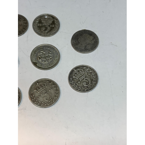 660 - A BAG OF SILVER COINS TO INCLUDE THREE PENCES