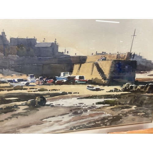 1071 - A FRAMED SIGNED WATERCOLOUR BY SPENCER FORD, 'LOW TIDE AT CEMAES BAY, ANGLESEY'