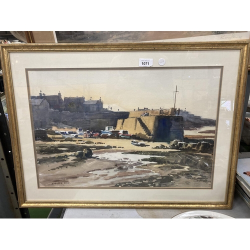 1071 - A FRAMED SIGNED WATERCOLOUR BY SPENCER FORD, 'LOW TIDE AT CEMAES BAY, ANGLESEY'