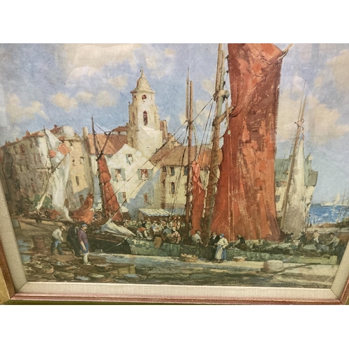 1079 - A LARGE GILT FRAMED PRINT OF A BOATING SCENE, UNSIGNED