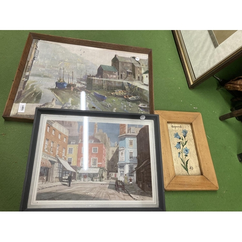 1081 - THREE VINTAGE PRINTS, VERNON WARD HARBOUR SCENE ETC