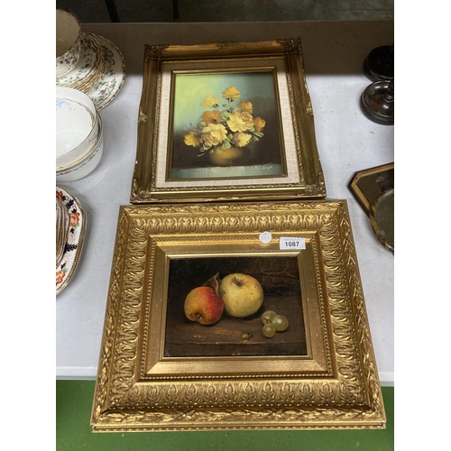 1087 - A 19TH CENTURY GILT FRAMED STILL LIFE OIL PAINTING BY EDWARD GEORGE HANDEL LUCAS, SIGNED E.G.H LUCAS... 