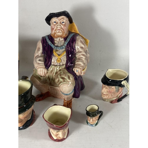 765 - SEVEN VARIOUS SIZED TOBY JUGS MAINLY ROYAL DOULTON