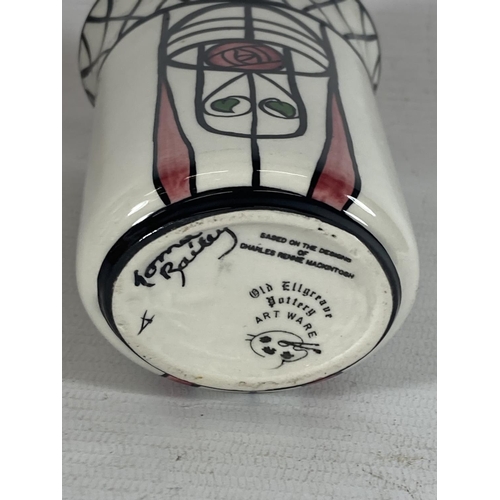 776 - A HANDPAINTED AND SIGNED LORNA BAILEY BUD VASE CHARLES RENE MACINTOSH PATTERN