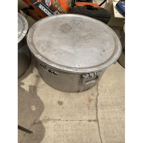 1808 - A VERY LARGE STAINLESS STEEL COOKING POT WITH LID