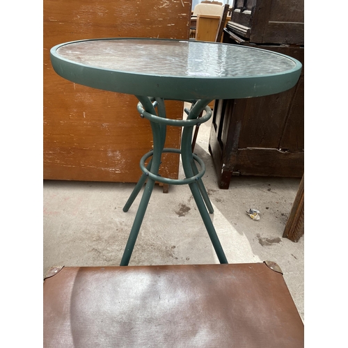 1853 - A GLASS TOPPED BISTRO TABLE AND A TRAVEL CASE