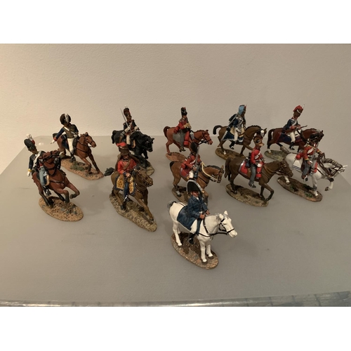 251 - ELEVEN DEL PRADO DIE CAST NAPOLIONIC ERA FIGURES OF BRITISH SOLDIERS ON HORSEBACK TO INCLUDE WELLING... 