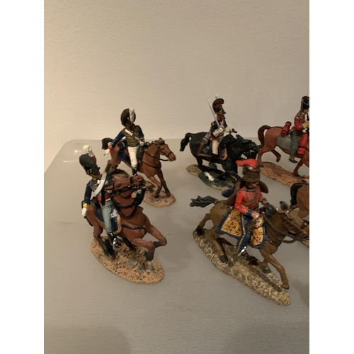 251 - ELEVEN DEL PRADO DIE CAST NAPOLIONIC ERA FIGURES OF BRITISH SOLDIERS ON HORSEBACK TO INCLUDE WELLING... 