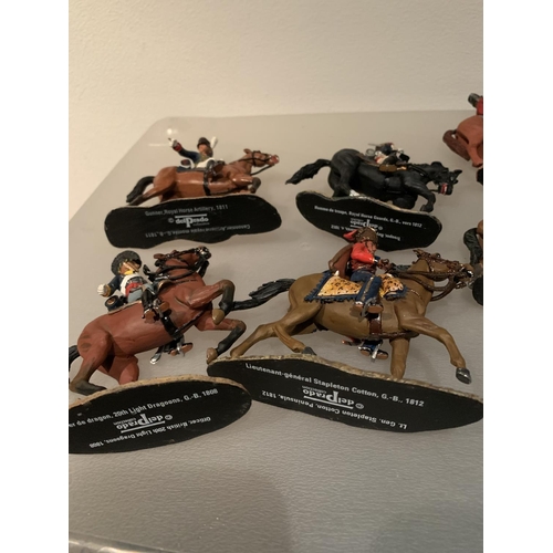 251 - ELEVEN DEL PRADO DIE CAST NAPOLIONIC ERA FIGURES OF BRITISH SOLDIERS ON HORSEBACK TO INCLUDE WELLING... 