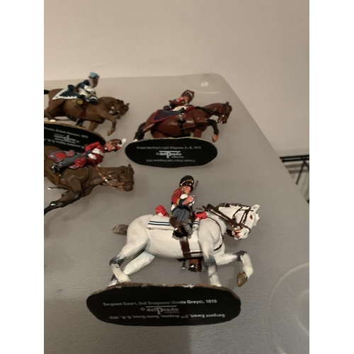 251 - ELEVEN DEL PRADO DIE CAST NAPOLIONIC ERA FIGURES OF BRITISH SOLDIERS ON HORSEBACK TO INCLUDE WELLING... 