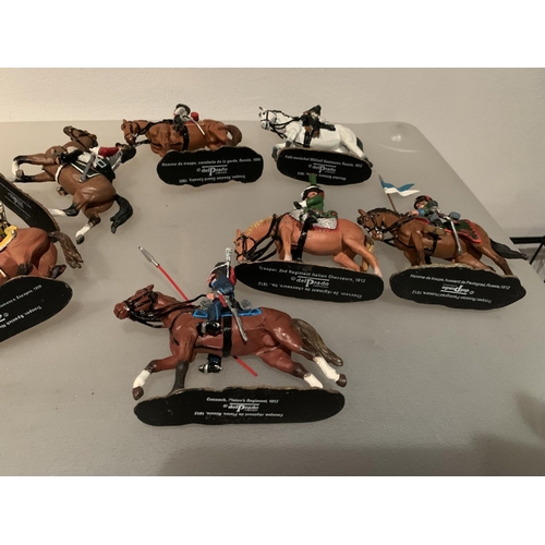 255 - ELEVEN DEL PRADO DIE CAST NAPOLIONIC ERA FIGURES OF SOLDIERS ON HORSEBACK TO INCLUDE SPANISH, RUSSIA... 