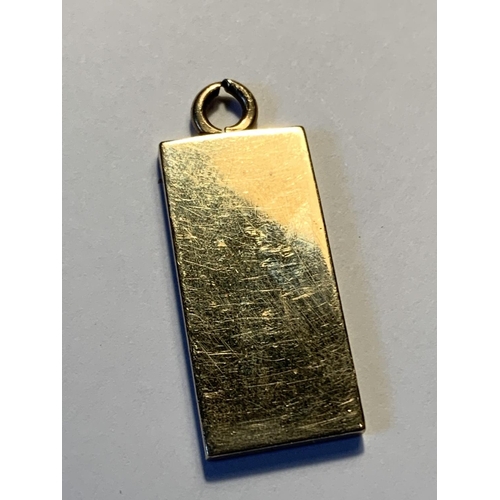 501 - A 9 CARAT GOLD INGOT PENDANT GROSS WEIGHT 8.86 GRAMS