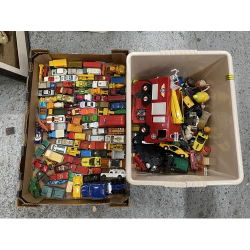 269 - TWO BOXES OF PLAYWORN VEHICLES TO INCLUDE MATCH BOX, CORGI, DAYS GONE ETC