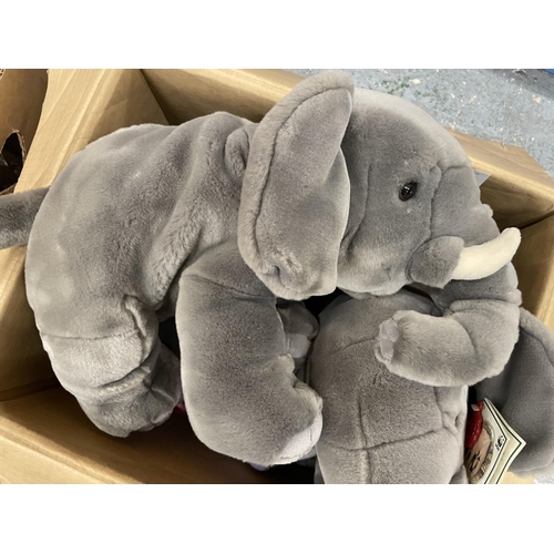 272 - FIVE ASSORTED CUDDLY TOYS TO INCLUDE TWO LARGE ELEPHANTS SOME WITH TAGS