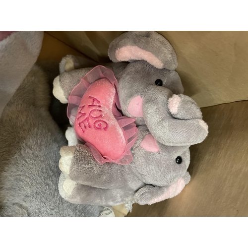 272 - FIVE ASSORTED CUDDLY TOYS TO INCLUDE TWO LARGE ELEPHANTS SOME WITH TAGS