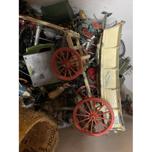 453 - A LARGE QUANTITY OF BRITAINS AND OTHER METAL FARM ANIMALS, FIGURES, CARTS AND ACCESSORIES