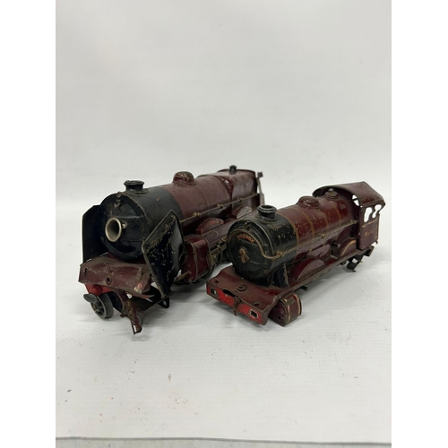 279 - TWO HORNBY O GAUGE ELECTRIC LOCOMOTIVES - A ROYAL SCOT AND A NUMBER 8712 - BOTH FOR RESTORATION