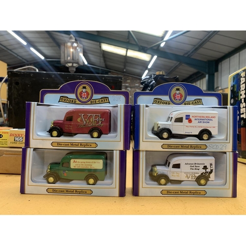 300 - FIVE OXFORD DIECAST BOXED BEDFORD VANS ANNIVERSARY MODELS