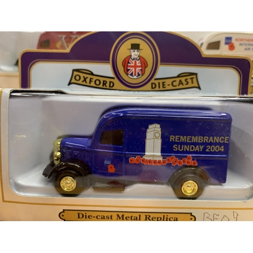 300 - FIVE OXFORD DIECAST BOXED BEDFORD VANS ANNIVERSARY MODELS