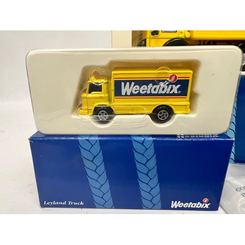 447 - THREE BOXED WEETABIX VEHICLES - FORD CARGO, LEYLAND TRUCK AND VAN