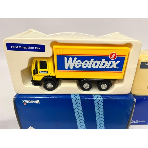 447 - THREE BOXED WEETABIX VEHICLES - FORD CARGO, LEYLAND TRUCK AND VAN