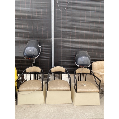 2008 - TWO HAIRDRESSERS HAIRDRYER CHAIRS AND A FURTHER HAIR DRESSING CHAIR