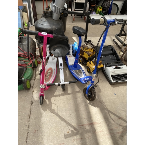 2070 - TWO RAZOR ELECTRIC SCOOTERS AND A FURTHER TRIKE