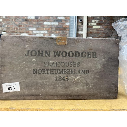 893 - TWO WOODEN 'JOHN WOODGER' SCALLOPS BOXES