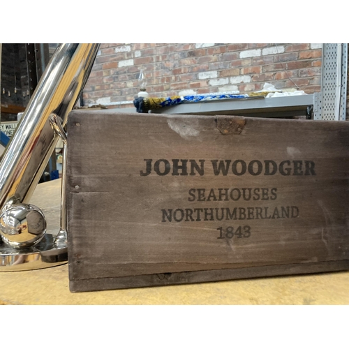 893 - TWO WOODEN 'JOHN WOODGER' SCALLOPS BOXES