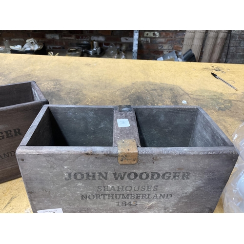 893 - TWO WOODEN 'JOHN WOODGER' SCALLOPS BOXES