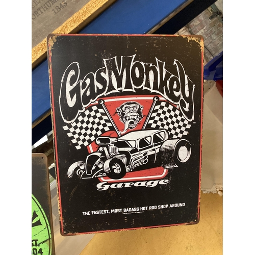 897 - TWO GAS MONKEY TIN PLATE SIGNS 30CM X 40CM