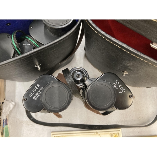 913 - TWO PAIRS OF BINOCULARS IN CASES - GLIDER AND CHINON