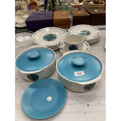 919 - A QUANTITY OF J & G MEAKIN DINNERWARE TO INCLUDE PLATES, CASSEROLE/SERVING DISHES, SAUCE BOAT, ETC