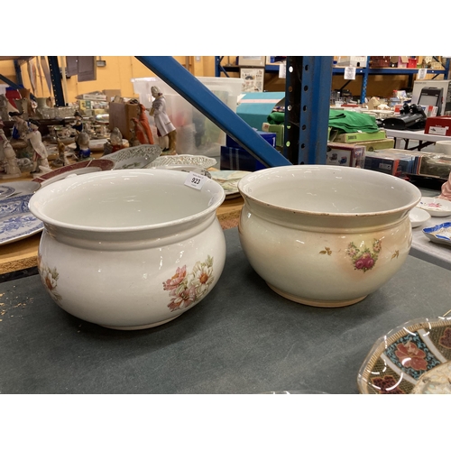 923 - TWO VINTAGE FLORAL PATTERNED CHAMBER POTS