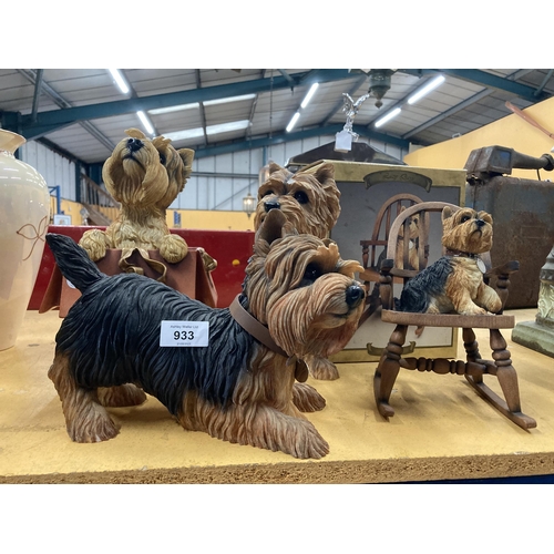 933 - FOUR LARGE LEONARDO MODELS OF YORKSHIRE TERRIERS