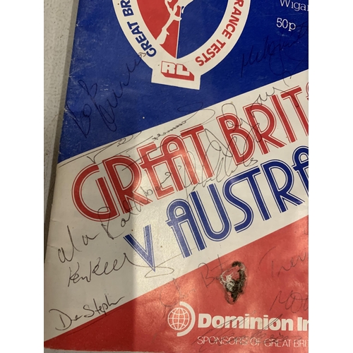 956 - A 1982 GREAT BRITAIN V AUSTRALIA RUGBY LEAGUE PROGRAMME - WITH SIGNATURES TO THE FRONT COVER