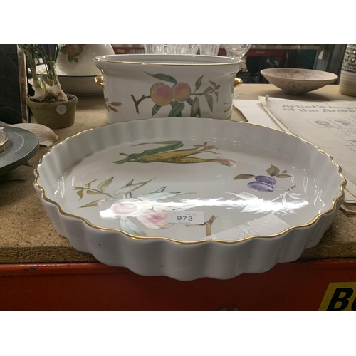 973 - TWO LARGE PIECES OF ROYAL WORCESTER 'EVESHAM' DINNERWARE TO INCLUDE A SERVING TUREEN AND A FLAN CASE