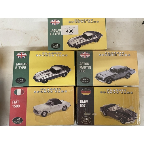 436 - FIVE BOXED ATLAS EDITIONS CLASSIC BRITISH SPORTS CARS