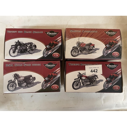 442 - FOUR BOXED ATLAS EDITIONS CLASSIC MOTORCYCLES - 1:24 SCALE