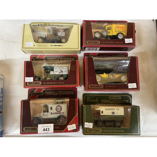 443 - SIX BOXED MATCHBOX MODELS OF YESTERYEAR VANS