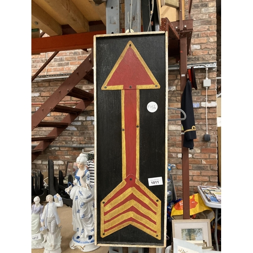 1011 - A HANDPAINTED WOODEN ARROW SIGN