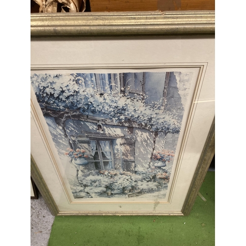 1034 - THREE FRAMED PRINTS PLUS A GILT FRAME