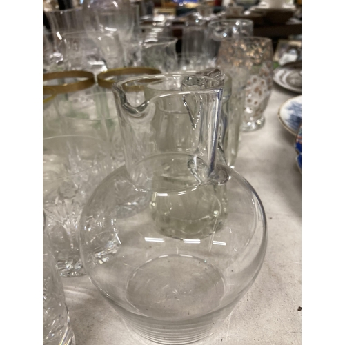 1037 - A LARGE QUANTITY OF GLASSES TO INCLUDE WINE, SHERRY, TUMBLERS, JUGS, ETC