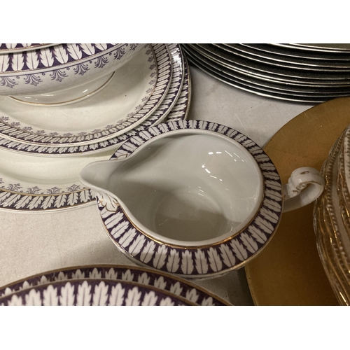 1040 - A QUANTITY OF VINTAGE CERAMICS TO INCLUDE SERVING TUREENS, SILVER COLOURED PLATES, SERVING PLATTERS,... 