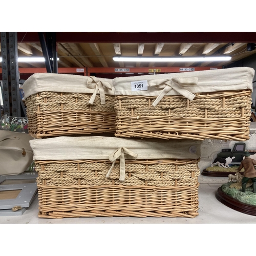 1051 - THREE GRADUATING WICKER BASKETS